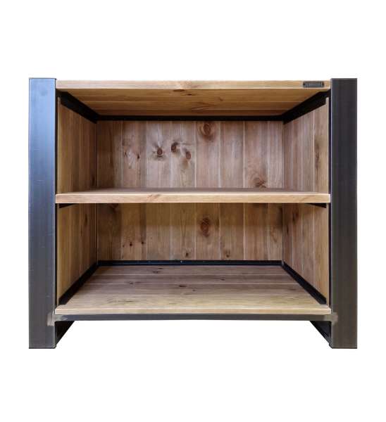 ISOLA LOFT – niedriges offenes Bücherregal 2-P aus Massivholz und Stahl im Industriedesign